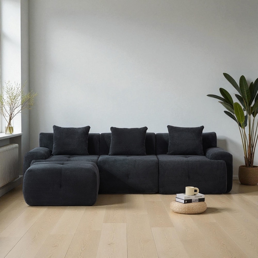 104.3" Modular L-Shaped Sectional Sofa, 4-Piece Oversized 3-Seater Cloud Couch with Ottoman, Tufted Deep Seat & 3 Pillows