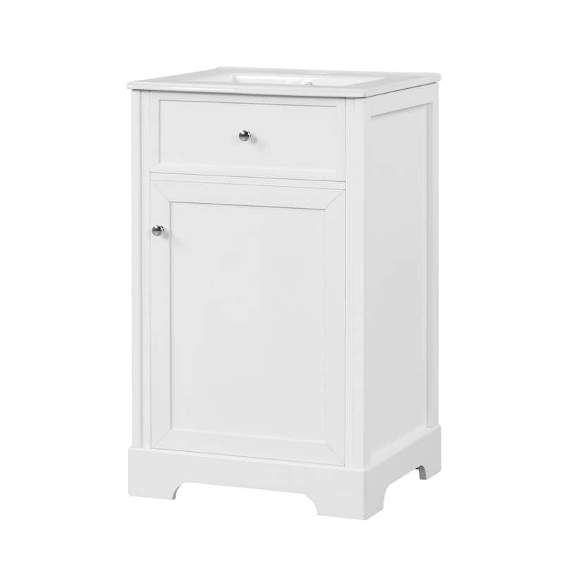 20 inch MDF Freestanding Bathroom Vanity Set in White with Integrated Ceramic Sink