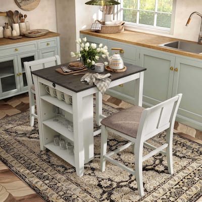 Furniture of America Vesper 3-Piece Counter Height Dining Set with Shelving