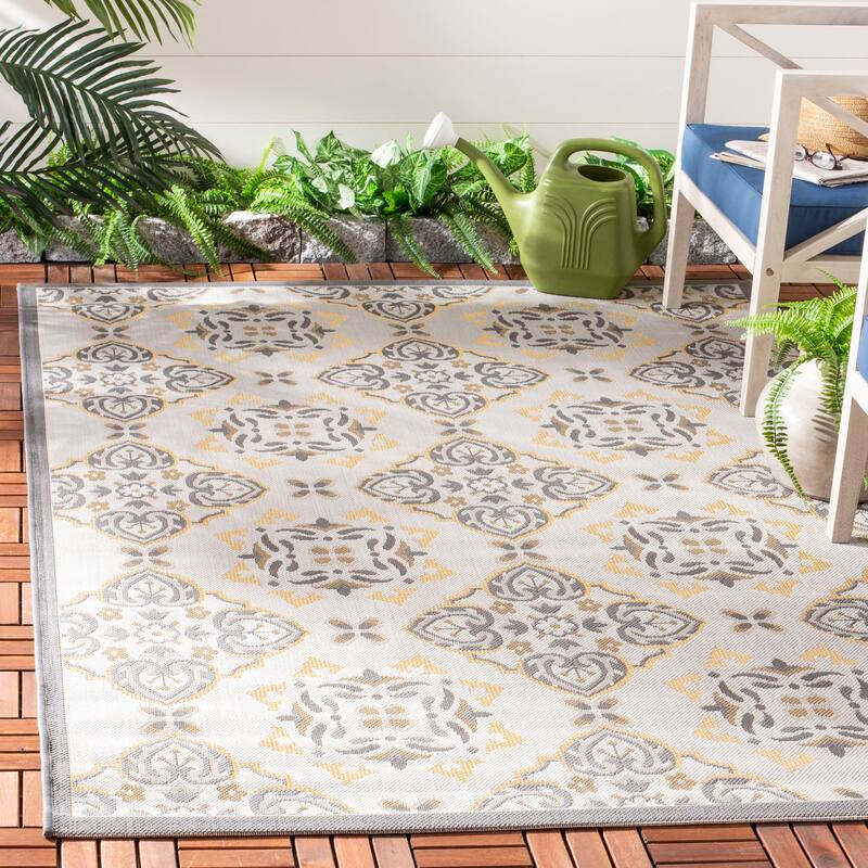 SAFAVIEH Courtyard Ragnhild Indoor/ Outdoor Waterproof Patio Backyard Rug - 5'3" x 7'7" - Anthracite/Light Grey