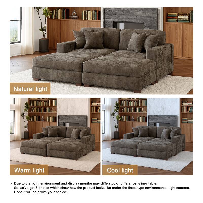 Oversized Chenille Modular Sectional Sofa Conversation Set with 2 Ottomans