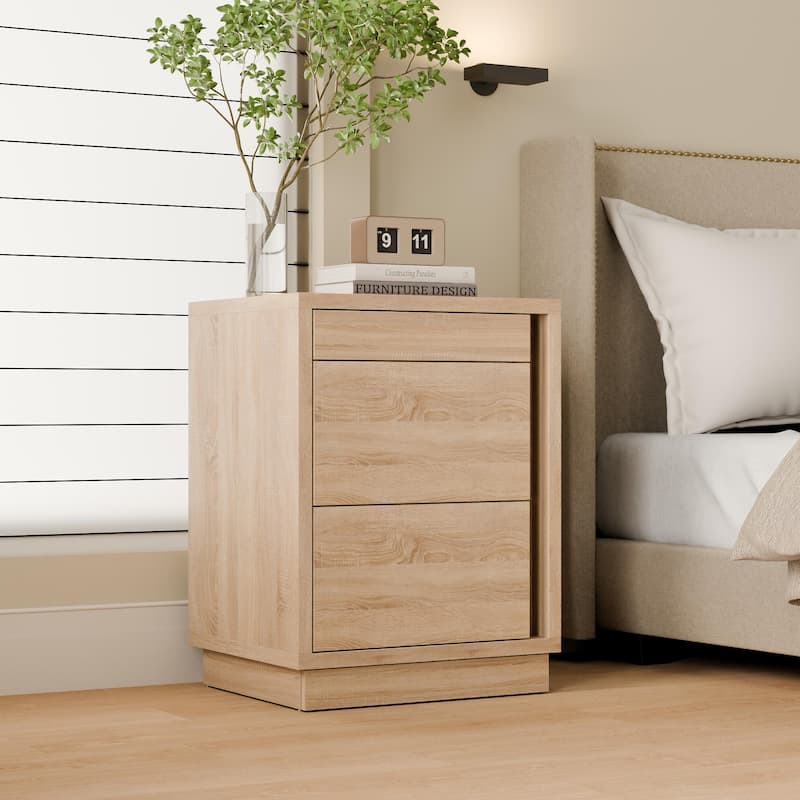 Smart NFC-Locked Nightstand, Entryway Storage Cabinet with Hidden Drawer,Wood-Grain