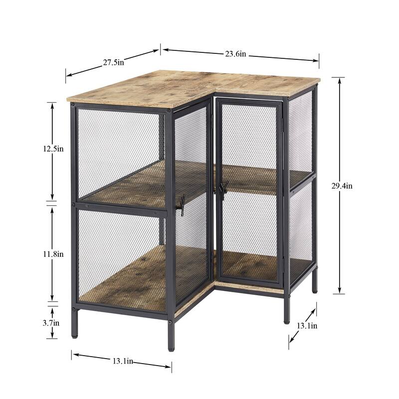 VECELO L-Shaped 3-Tier Corner Cabinet 29.4" End Table with Mesh Doors and Storage Shelves 90° Angle Design Free-Standing Table