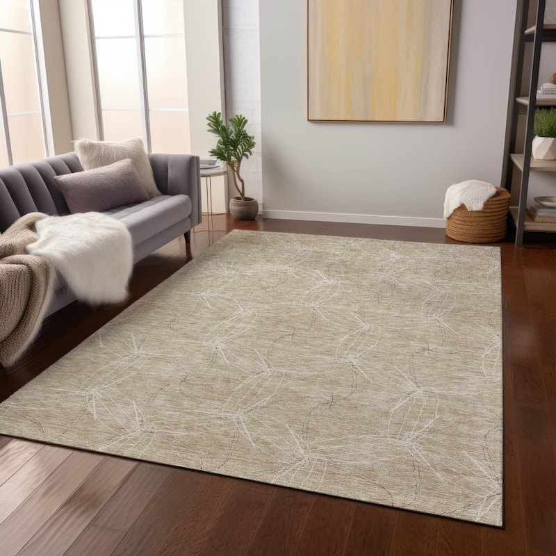 Machine Washable Indoor/ Outdoor Abstract Contemporary Chantille Rug