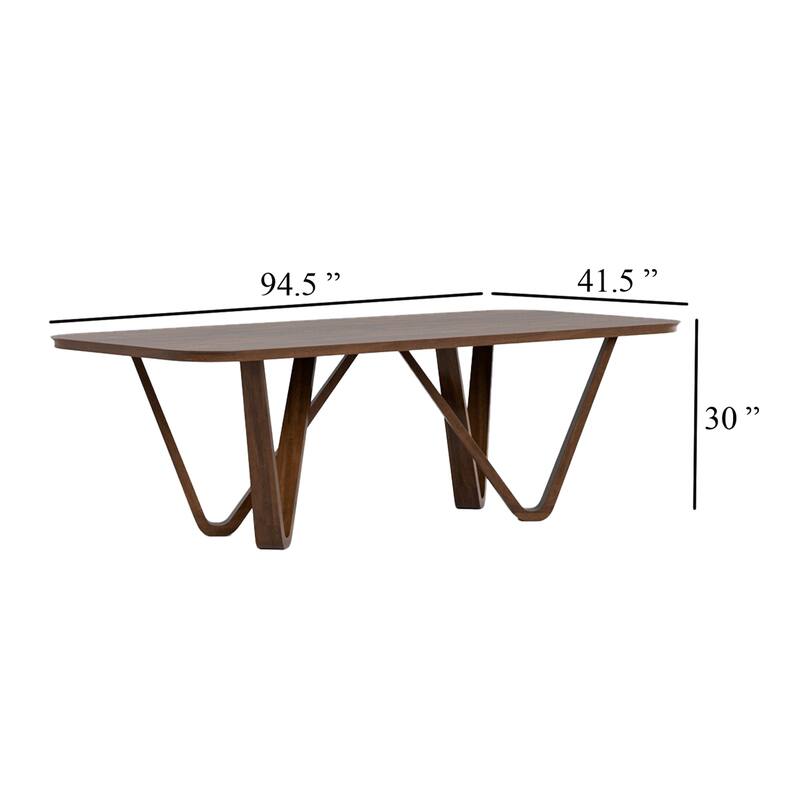 Niva Dining Table, 95 Inch Rectangular, Walnut Brown Solid Rubberwood