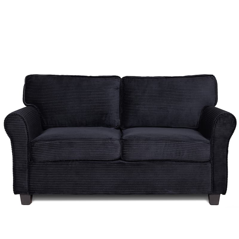 2-Seater Sofa Couch Loveseat for Living Room Bedroom, Black Sleeper Sofa Couch with Armrests and Wood Frame