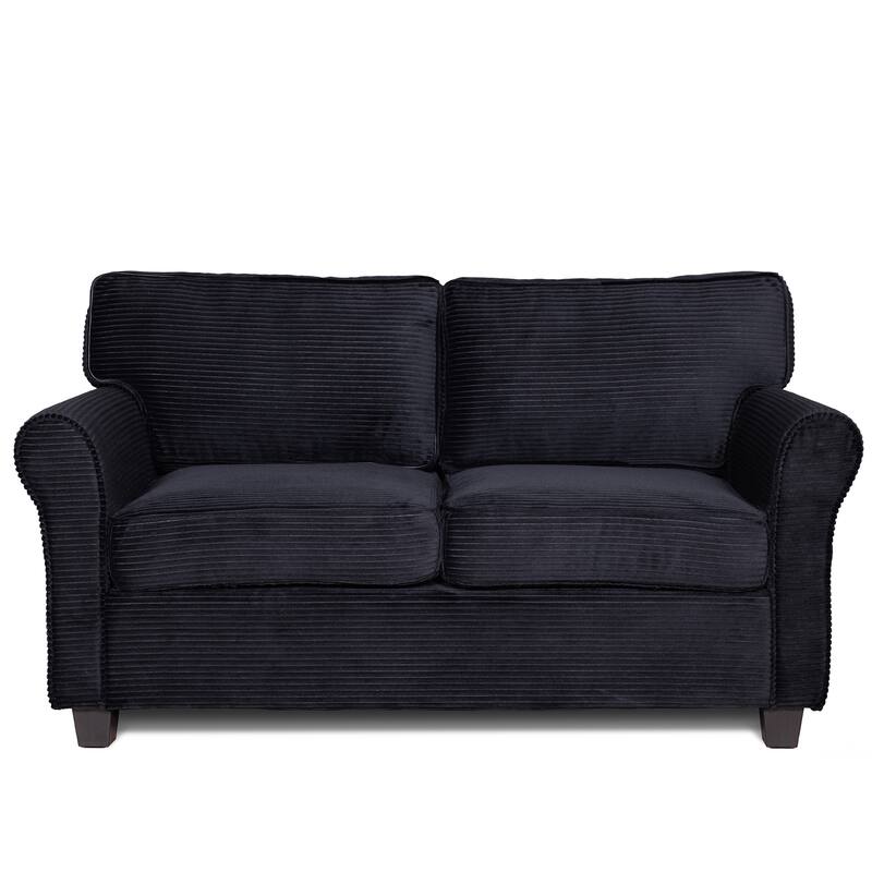 Modern 2-Seater Sofa,Padded Armrests - Black