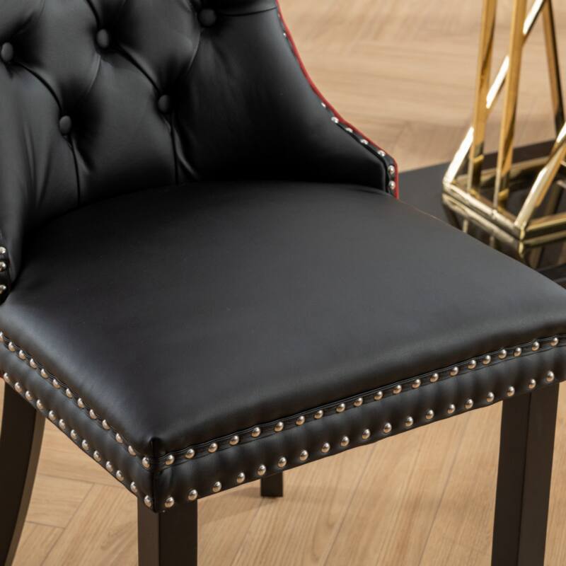 High-end Tufted Solid Wood Contemporary PU and Velvet Upholstered Dining Chair with Wood Legs Nailhead Trim 2-Pcs Set