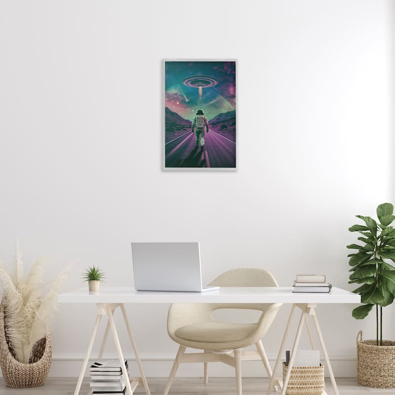 Stupell Alien Spaceship over Astronaut Framed Giclee Art Design By Wumples