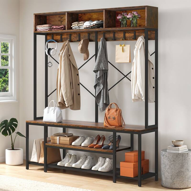 Moasis 5-in-1 Hall Tree with Shoes Storage and Coat Rack for Hallway