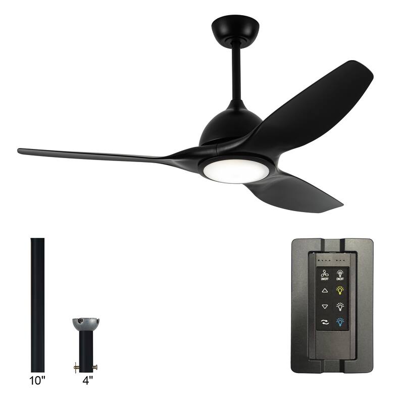 52" Modern Black ABS 3-blade Propeller Ceiling Fan with Light and Remote