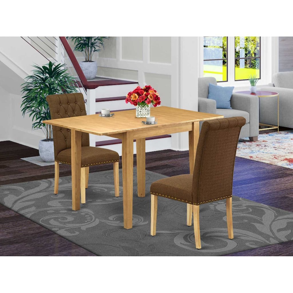 HomeStock 3-Piece Natural Brown Oak Finish Solid Wood Top Dining Table Set