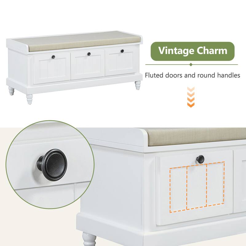 44" Classic Shoe Bench with Cushion and Three Drawers