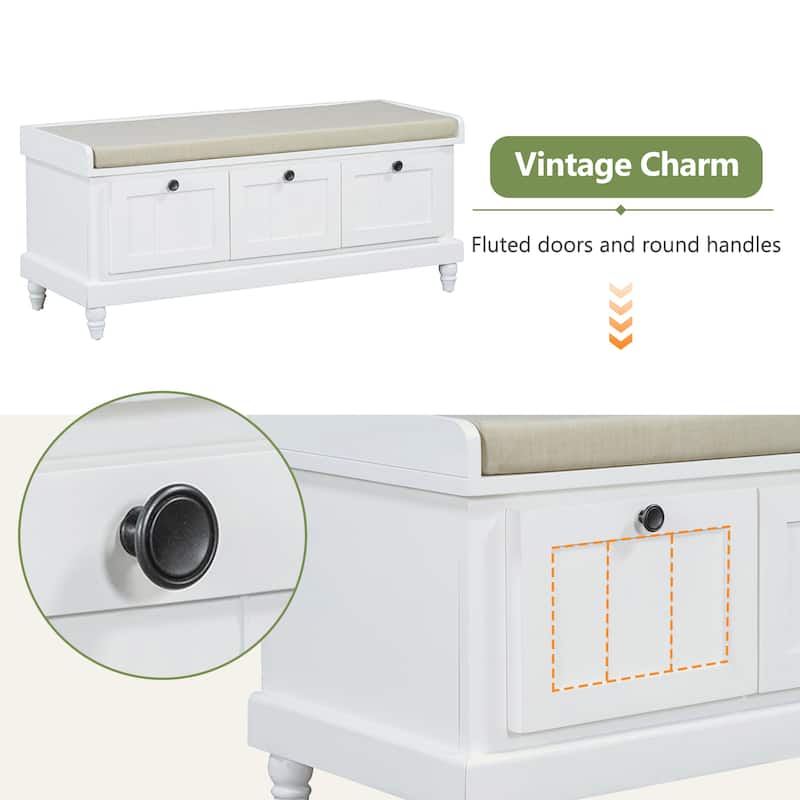 Classic Fluted Shoe Bench with Cushioned Top & Three Drawers by Harper&Bright Designs