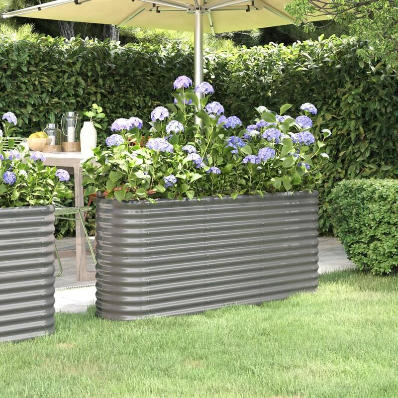vidaXL Garden Raised Bed Patio Outdoor Raised Planter Box Powder-coated Steel - 59.8"x15.7"x26.8" - Gray