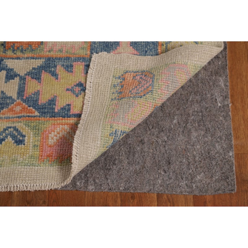 Hand Knotted Oriental 100% Wool Carpet Transitional All-Over Beige & Ivories Oushak Area Rug - 14' 2'' X 6' 1''