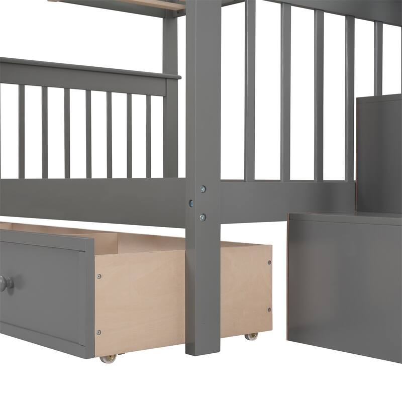 Merax Full over Full Stairway Bunk Bed with Drawer, Storage and Guard Rail