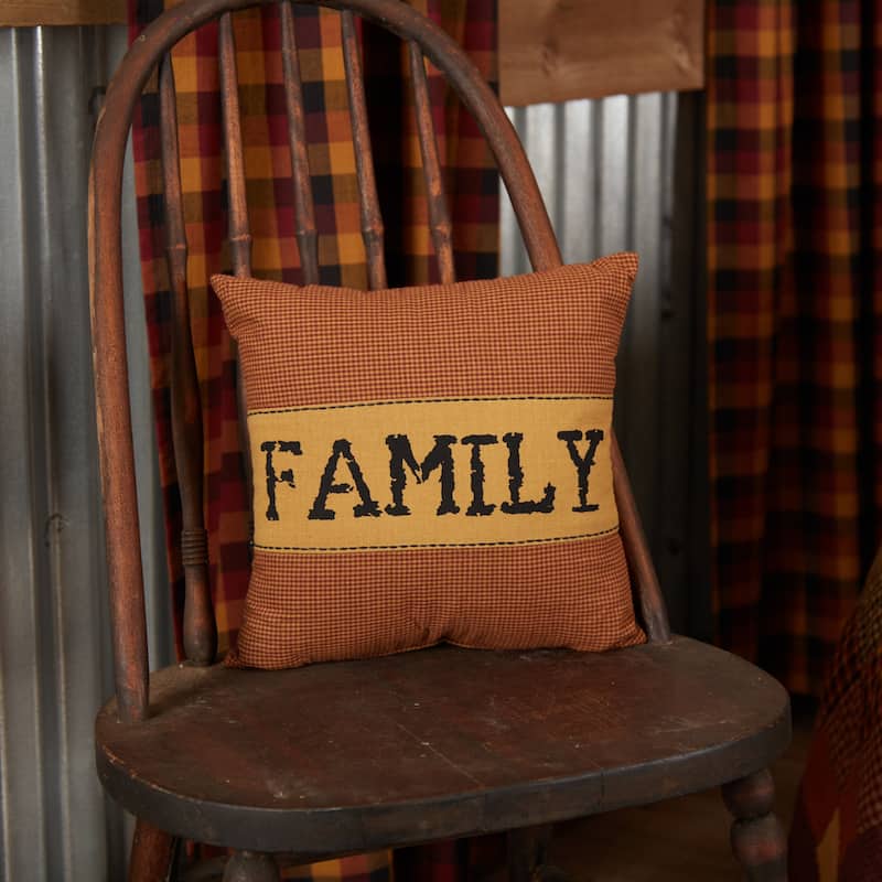 Heritage Farms Family Pillow 12x12 - Polyester - Pillow 12x12 - Accent - Burgundy/Mustard/Raven Black