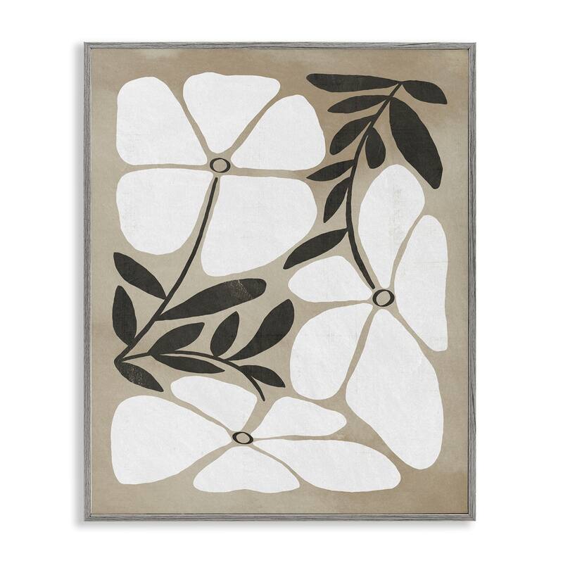 Stupell Boho Flowers Trio Framed Giclee Art Design By Victoria Barnes - 16 x 20 - Grey