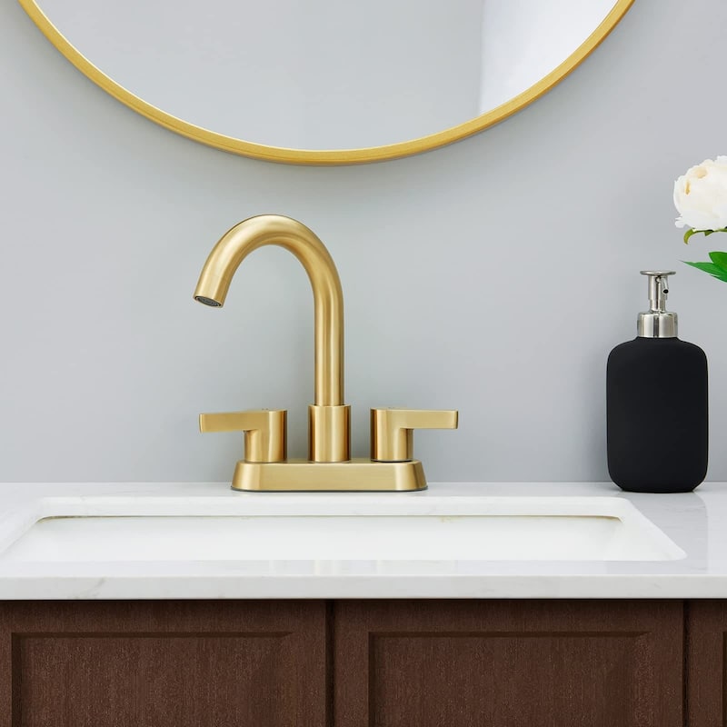 2 Handle 4 Inch Centerset Bathroom Sink Faucet 2 Hole Bathroom Faucet with Supply Hoses Vanity Tap with Overflow Pop Up Drain