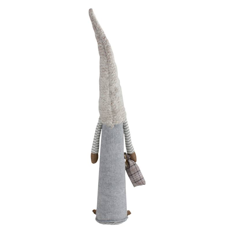 23" Gray and Beige Boy Christmas Gnome with Plaid Toy Sack Figure