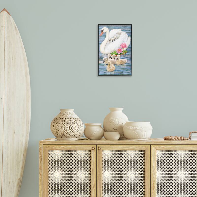 Stupell Swan Family & Lotus Flowers Framed Giclee Art Design By Rosiland Solomon