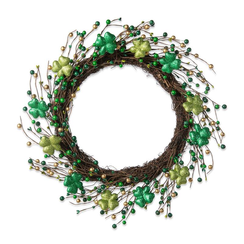 Glitzhome 20"D St. Patrick's Shamrock Berry Wreath & Garland