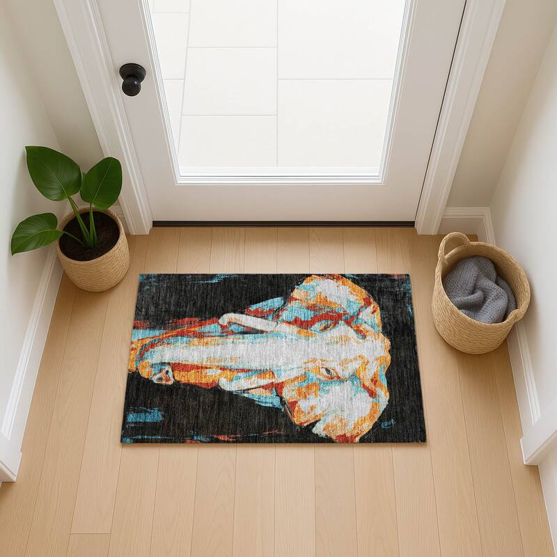 Machine Washable Indoor/ Outdoor Modern Elephant Chantille Rug