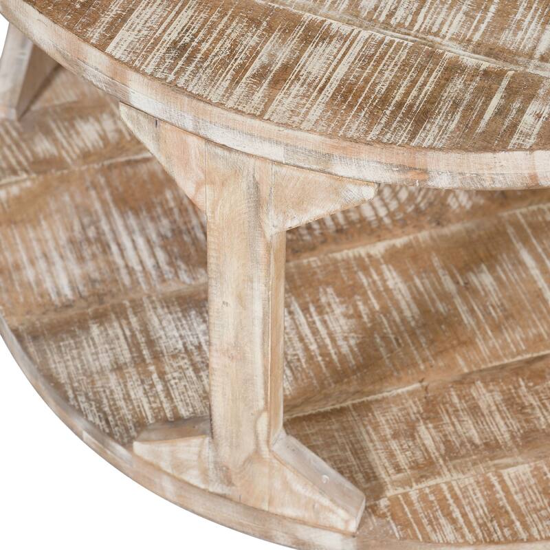 Traditional Mango Wood Round Coffee Table - 33" - Distressed Brown