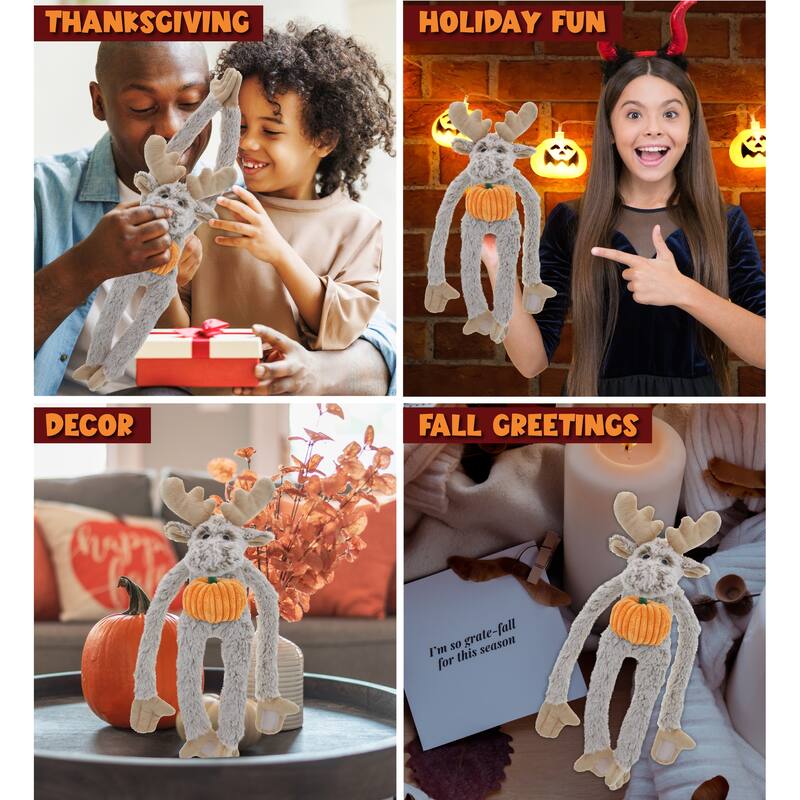 DolliBu Super Soft Long Arms Moose Stuffed Animal with Pumpkin Decor - 21 inches