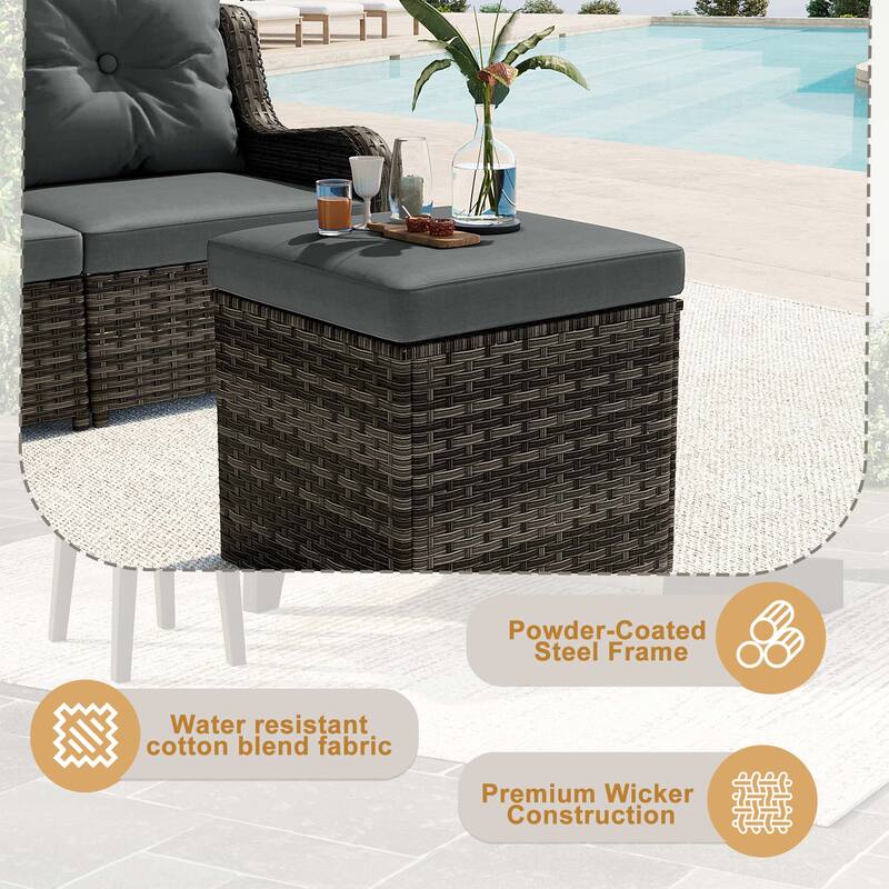 17.7" W Outdoor Rattan Patio Square Ottoman with Seat Cushion
