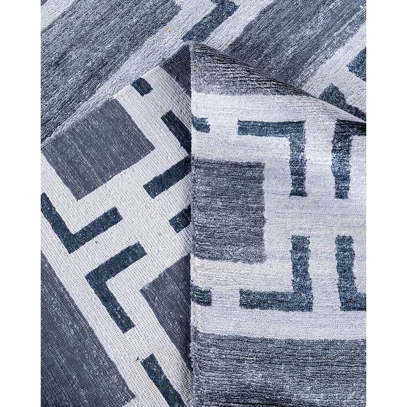 Modern One-of-a-Kind Hand-Knotted Area Rug, Blue - 9' 0" x 11' 10"