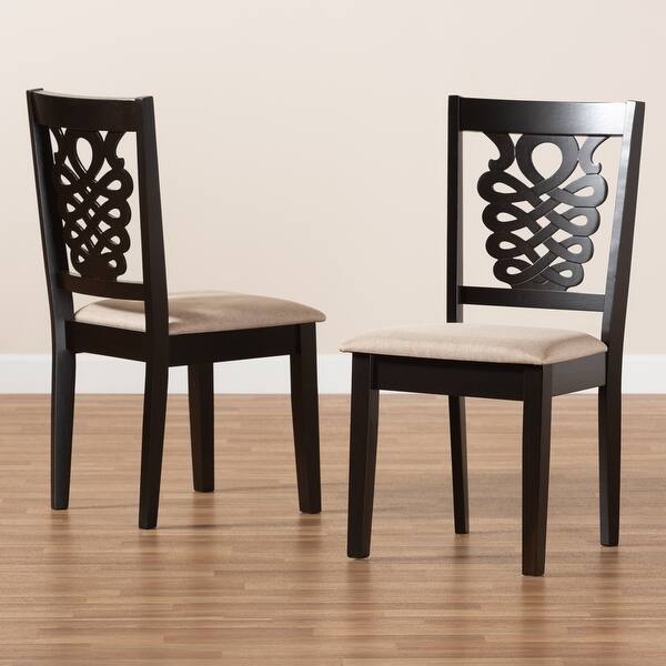 Gervais Modern Sand Fabric And Dark Brown Wood 2 Pc Dining Chair Set On Sale Overstock 32337709