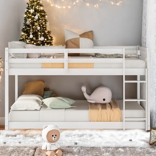 Stylish & Simple Twin Bunk Bed,Twin over Twin Floor Bunk Bed with Ladder