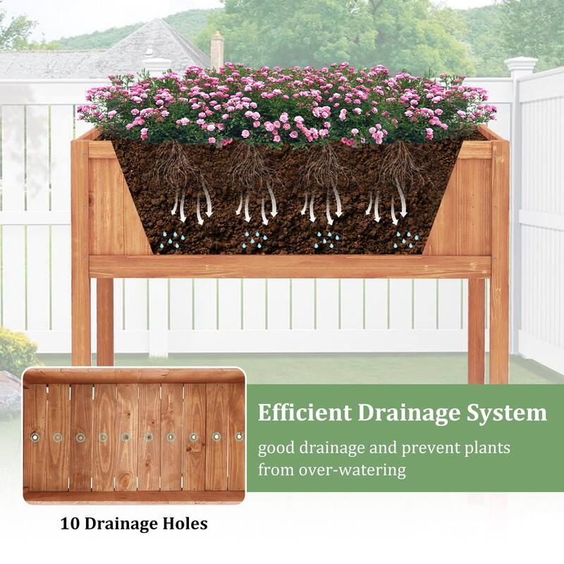 Gymax 2PCS Wooden Raised Garden Bed w/ Legs Liner Storage Shelf Large