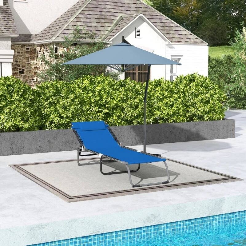 Foldable Chaise Lounge,4-Pos Recline,Trifold Portable,Breathable Mesh