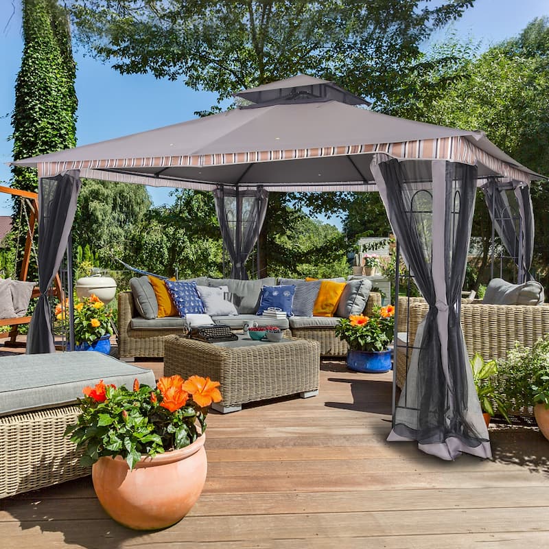 Cozywor 12 ft. x 10 ft. Outdoor Steel Patio Gazebo with Netting