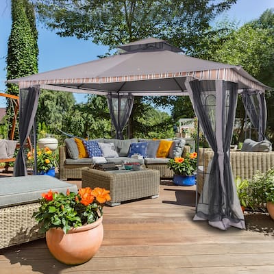 Cozywor 12 ft. x 10 ft. Outdoor Steel Patio Gazebo with Netting