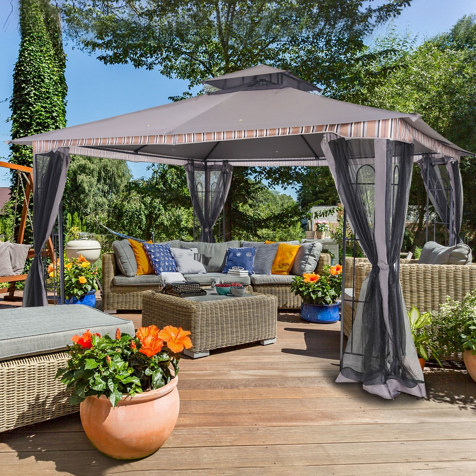 Cozywor 12 ft. x 10 ft. Outdoor Steel Patio Gazebo with Netting