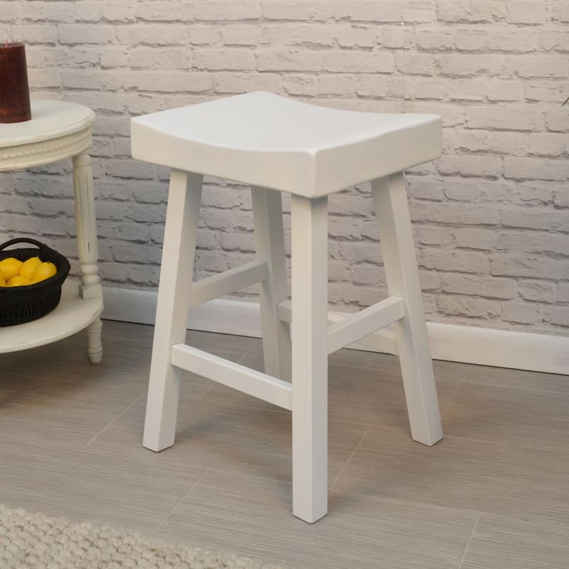 25" White Counter Stool with Saddle Seat