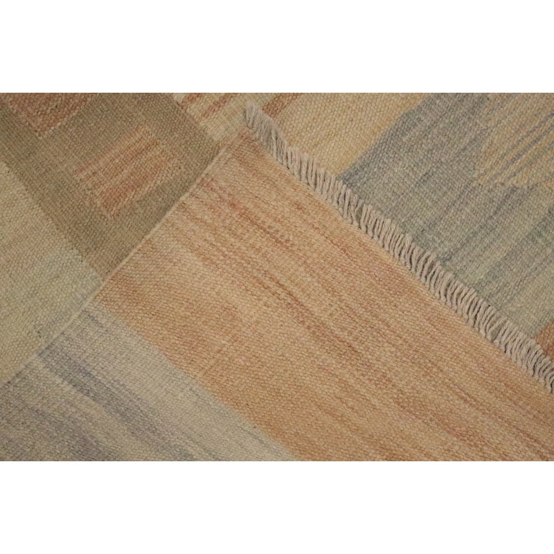 Hand Woven Oriental 100% Wool Carpet Southwestern Tribal Beige & Ivories Kilim Area Rug - 9' 9'' X 7' 8''