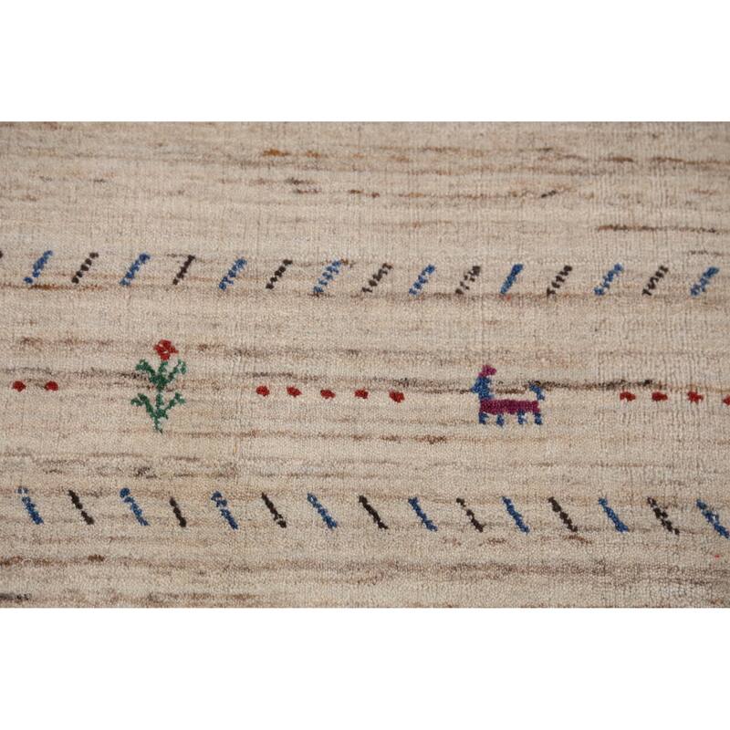 Tribal Gabbeh Indian Area Rug Hand-Knotted Oriental Beige Wool Carpet - 8'2" x 9'9"