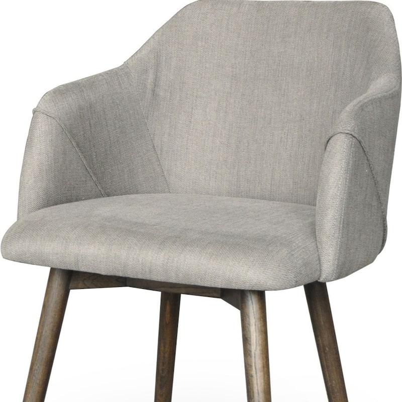 Grey Fabric Upholstered Armchair with Brown Wood Legs Solid Back Dining Seat - 23” x 23” x 34” (D x W x H)