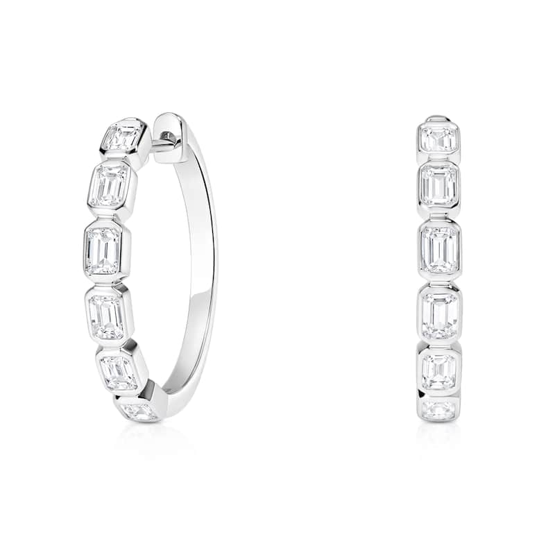 Auriya 14k Gold Lab Grown Diamond Emerald Bezel Hoop Earrings 1.00 to 4.00 ct. tw. (F-G VS) - White