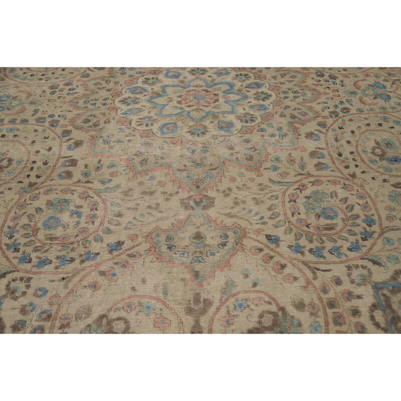 Hand Knotted Oriental 100% Wool Carpet Traditional Floral Beige & Ivories Tabriz Area Rug - 12' 10'' X 10' 2''