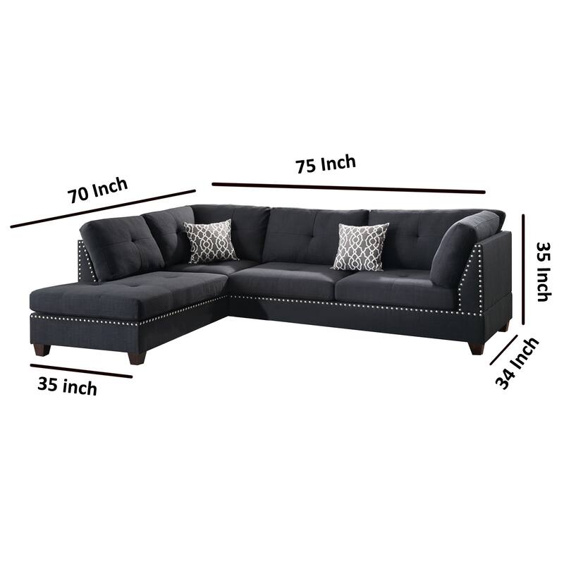 Polyfiber 3 Pieces Sectional Set With Ottoman In Black