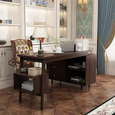 Desk Computer Desk Modern Workstation Business Desk Rustic Brown Black