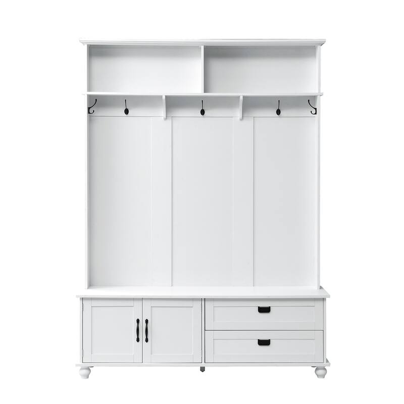 Hall Tree Modern Entryway Bench With Storage Open Shelves Cabinet Drawers Coat Hooks Storage Cabinet