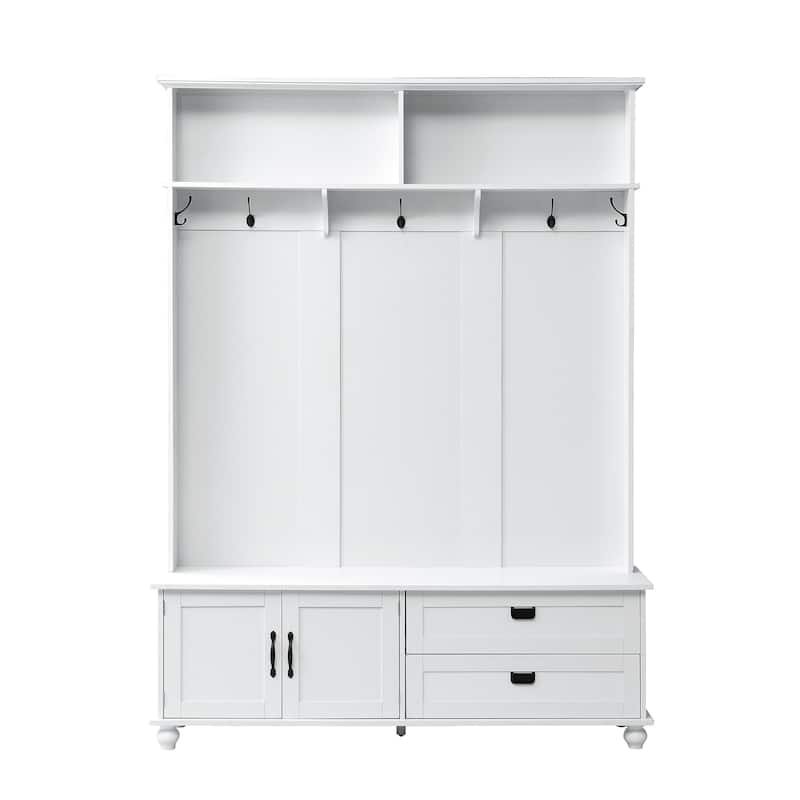 Minimalist Hall Tree with Coat Hooks, Storage Bench, and Dual Drawers
