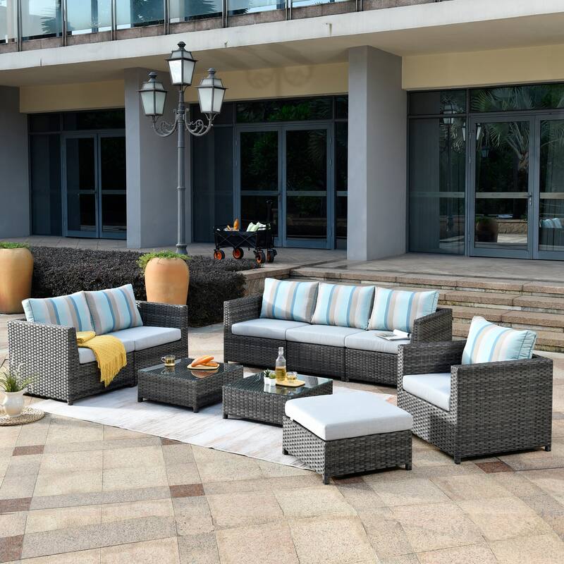 OVIOS Patio Furniture Deep Seat Wicker 9-piece Set